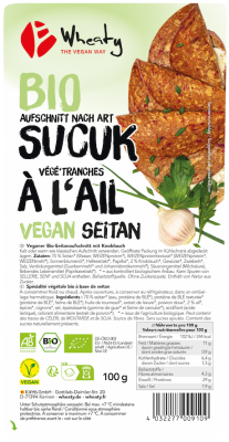 Veganer Aufschnitt nach Art Sucuk (auf Seitanbasis), 100 gr Packung, Wheaty