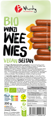 Wurstalternative Winzi Weenies (auf Seitanbasis), vegan, 200 gr Packung (10 Stück), Wheaty